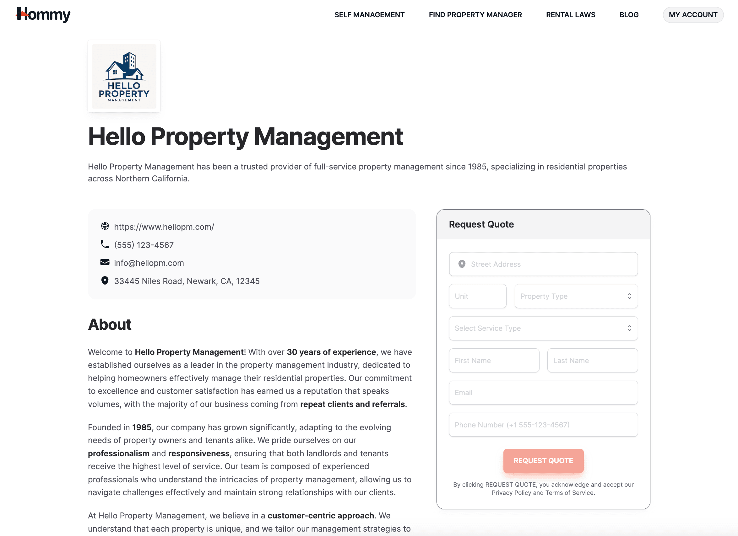 Property Management Company Profile Dashboard